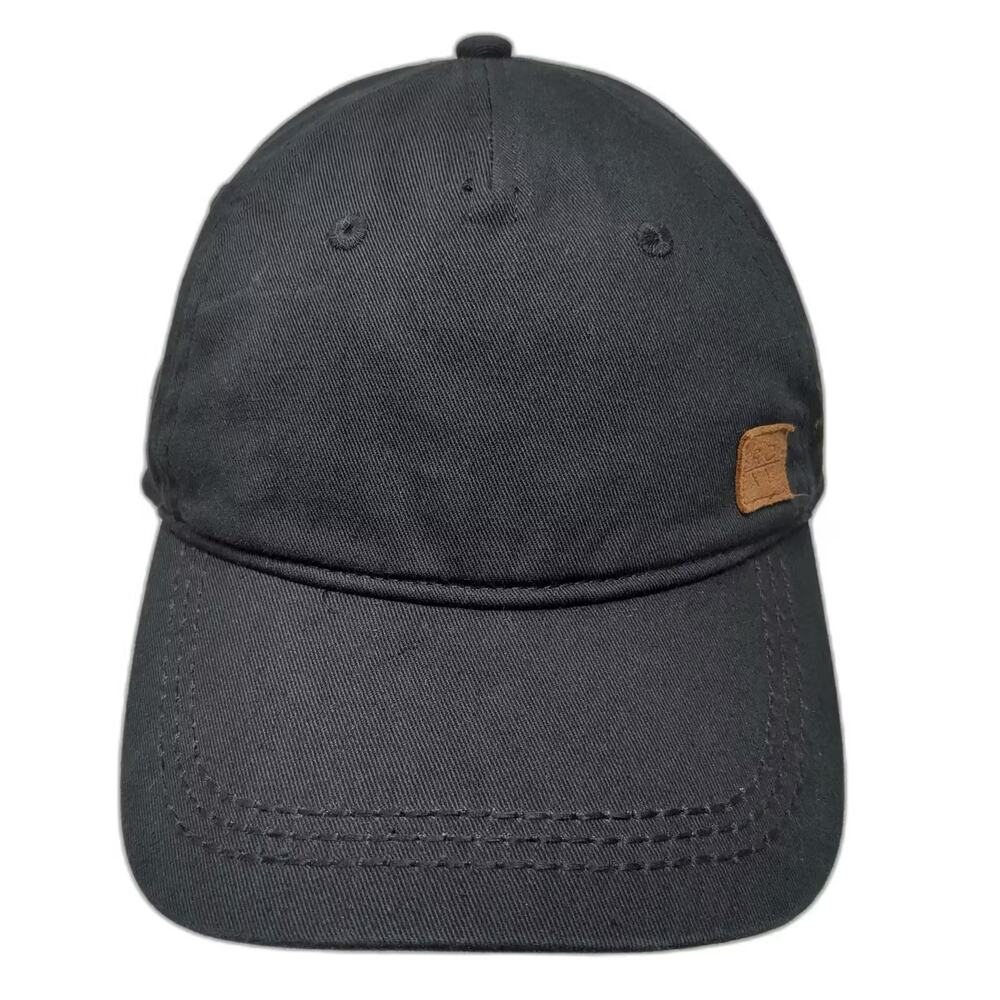 Roxy Black 5 Panel Hat One Size Adjustable Strapback Brown Leather Patch Logo